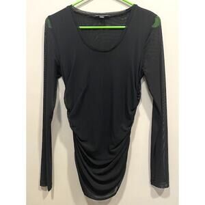 INC Black Long Sleeve Sheer Rouched Sexy Women's Top Sz Sm